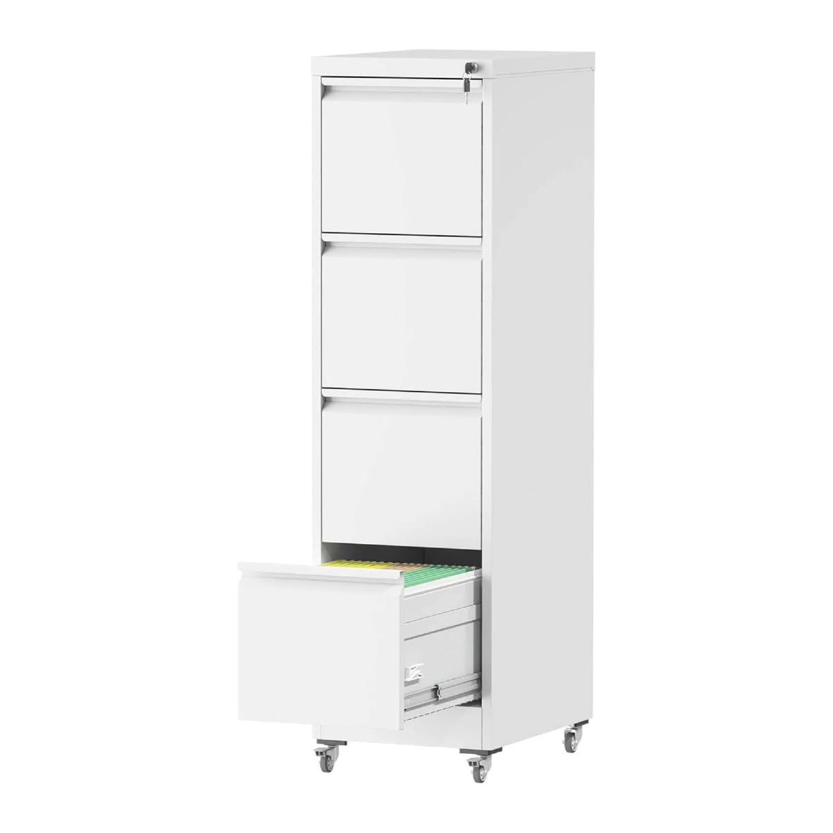 White 4 Drawer Metal File Cabinet with Wheels V144