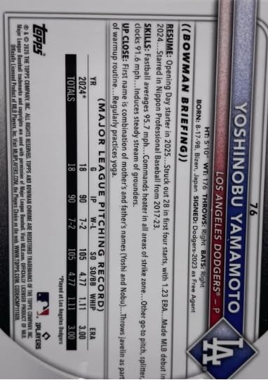 2025 Bowman Chrome Yoshinobu Yamamoto Mega Box Mojo Refractor Baseball Trading Card #76 R157922
