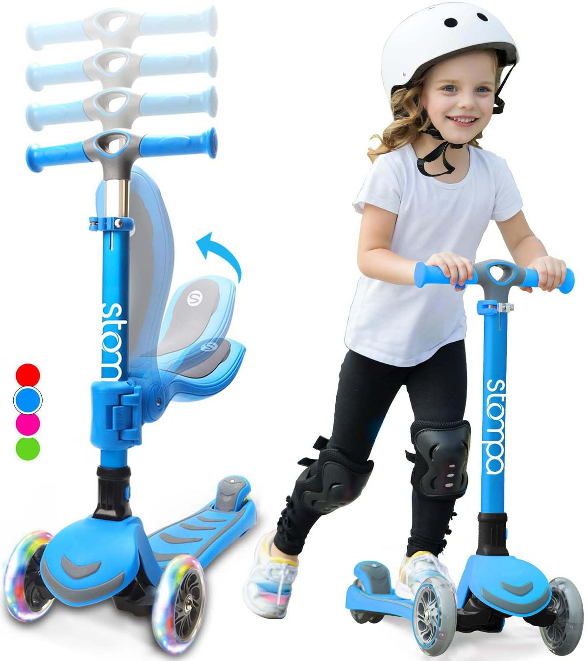 2-in-1 Light Up 3 Wheel Toddler Scooter with Seat U25105