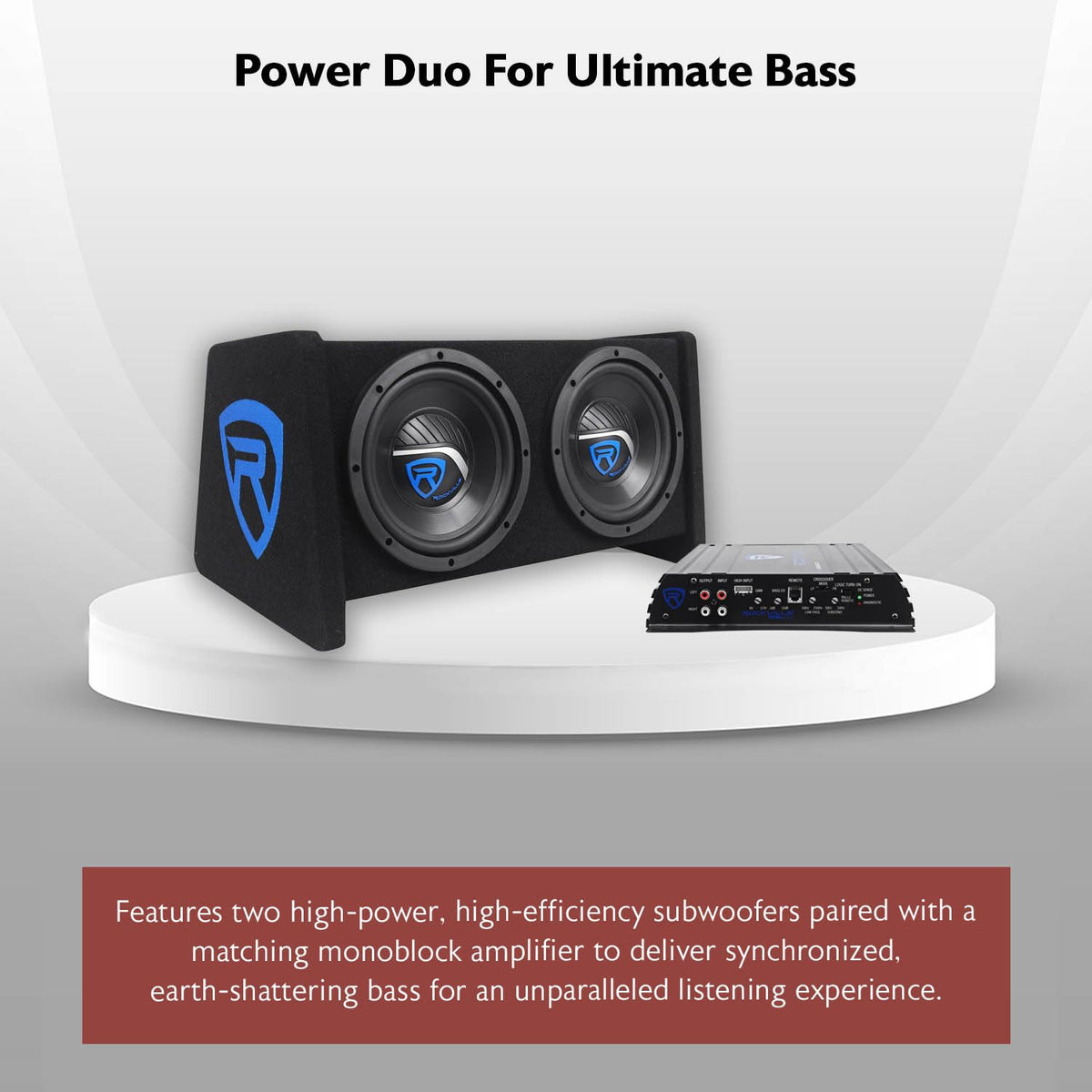 Dual 8" Car Subwoofer Enclosure with Mono Amp & Wiring Kit A737
