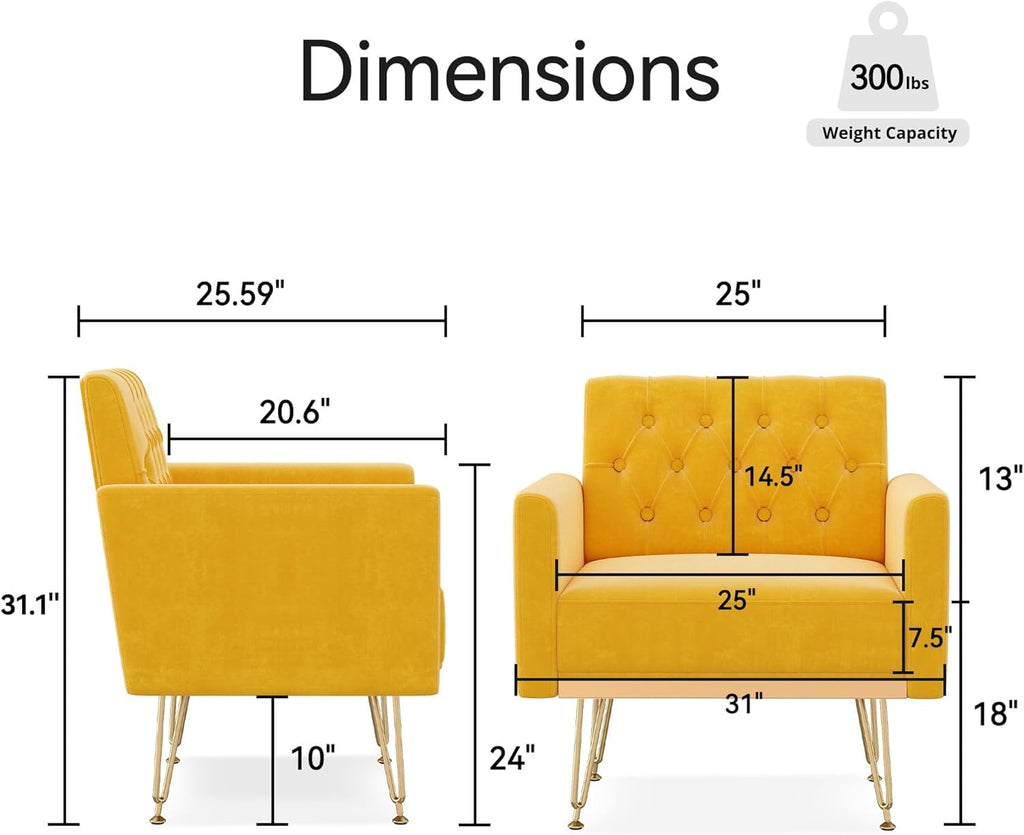 Soft Velvet Tufted Single Sofa with Gold Metal Legs T584355