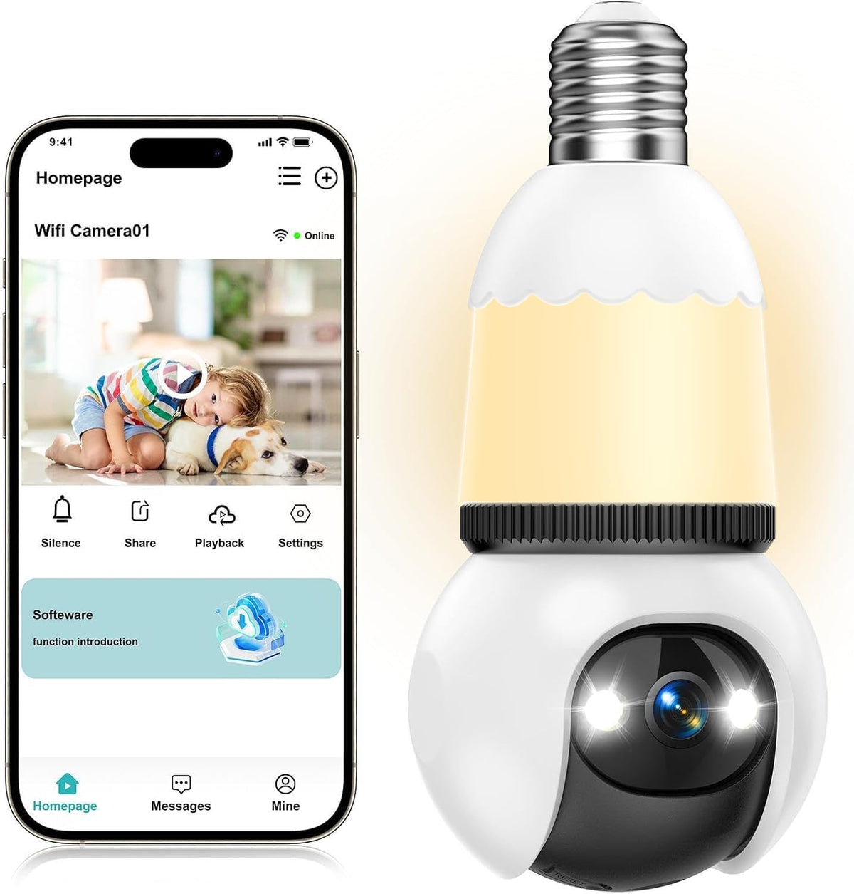 Light Bulb Security Camera 2K Color Night Vision Motion Detection Siren Alarm Two-Way Audio D381