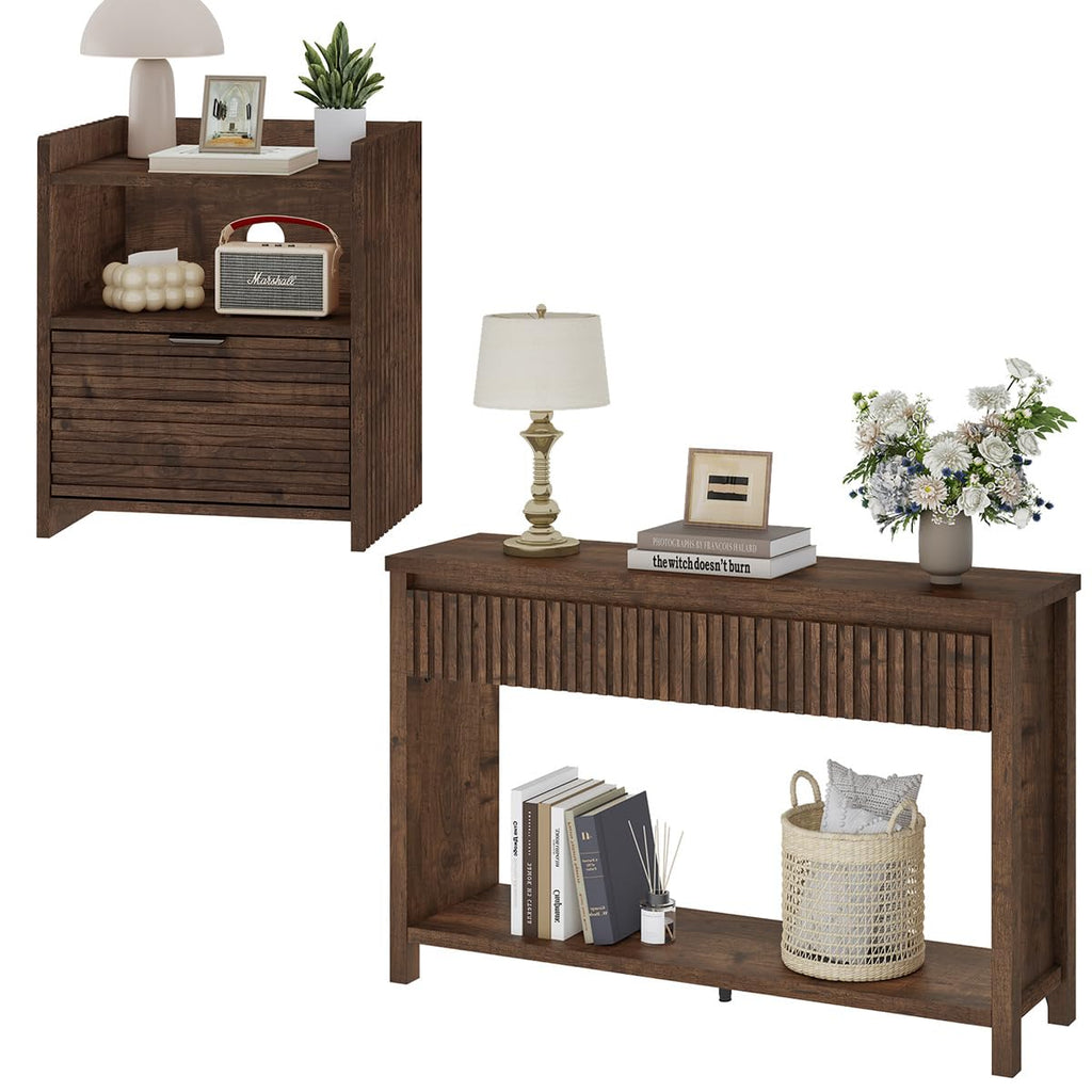 Rustic Oak Console Table with 2 Drawers O359140
