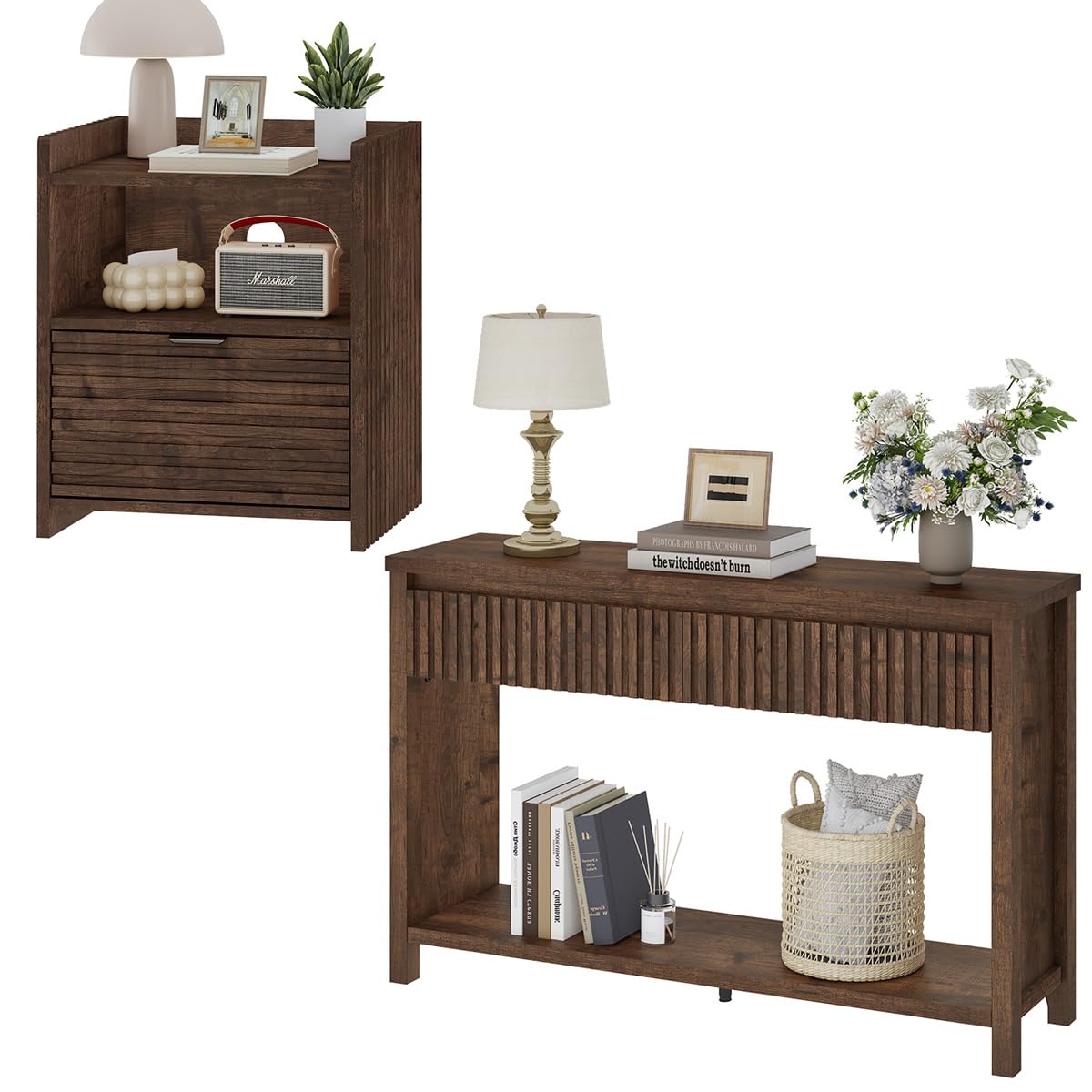 Rustic Oak Console Table with 2 Drawers O359140