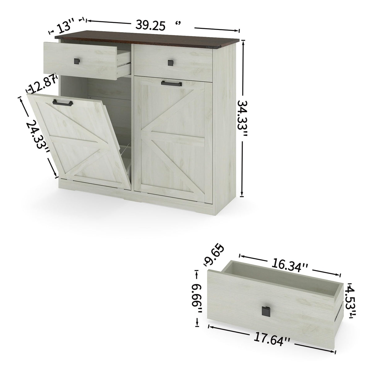 Antique White Laundry Hamper Cabinet with 2 Drawers T509964