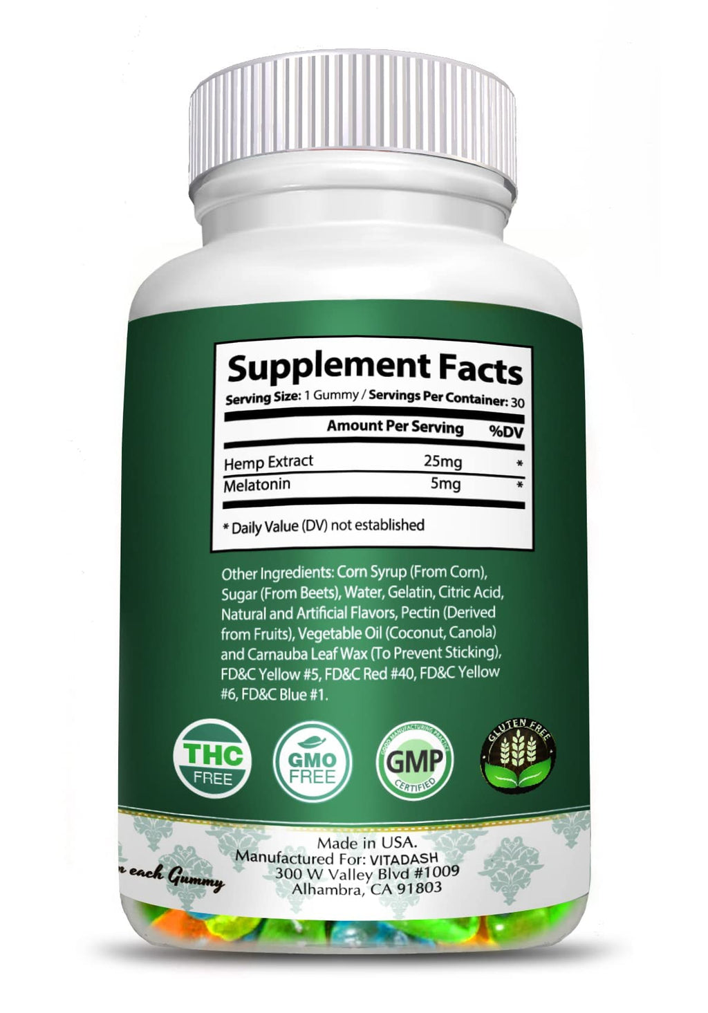 Melatonin Hemp Gummies 5mg 25mg 60 Servings Q860