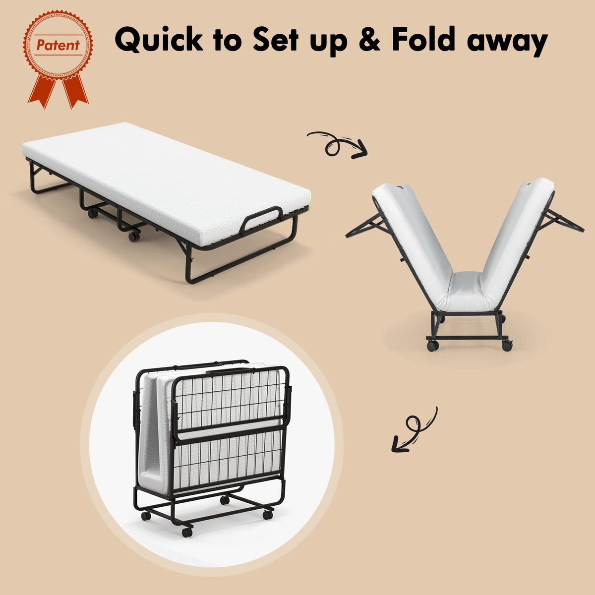 Folding Twin Size Portable Bed with 4” Memory Foam Mattress I71768