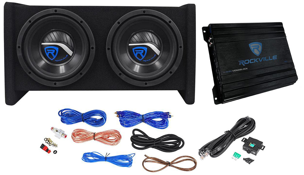 Dual 8" Car Subwoofer Enclosure with Mono Amp & Wiring Kit A737