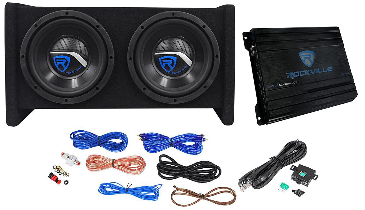 Dual 8" Car Subwoofer Enclosure with Mono Amp & Wiring Kit A737