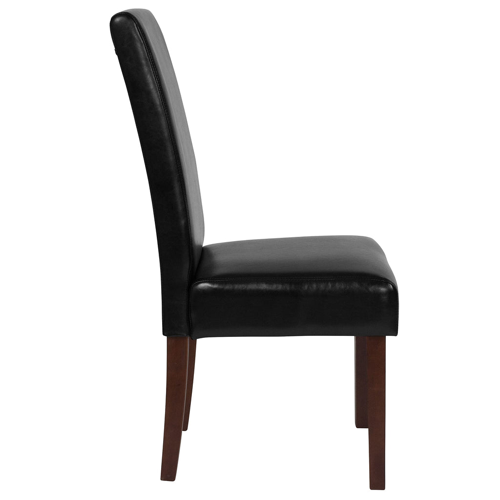 Black LeatherSoft Parsons Chair with Mahogany Legs Q20763