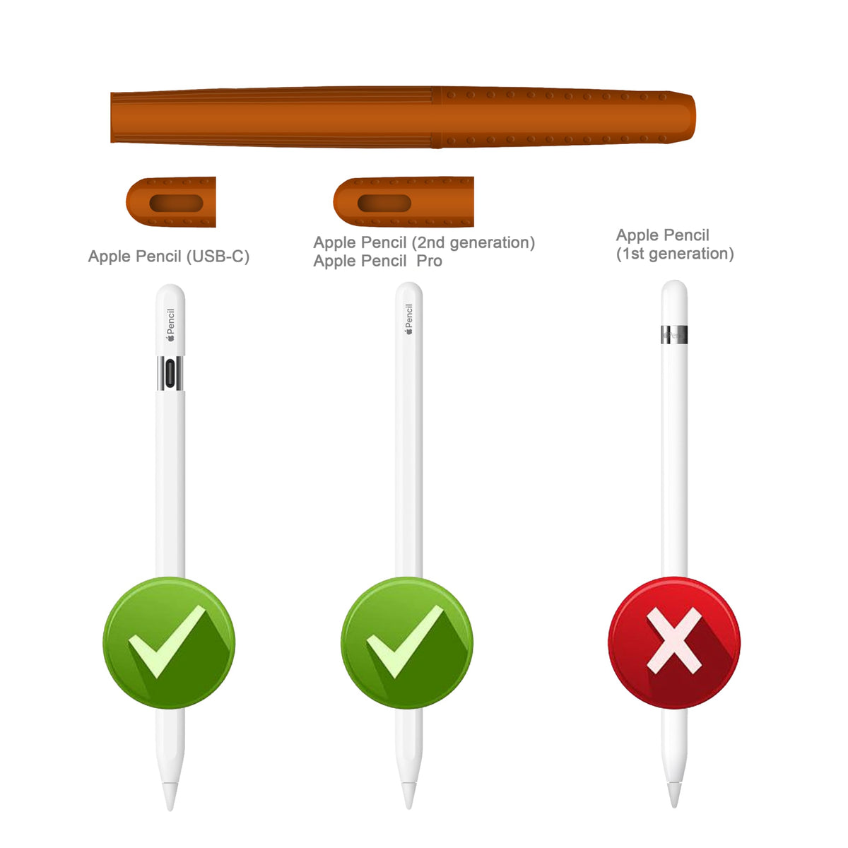Silicone Case Cover Skin for Apple Pencil Brown C4983