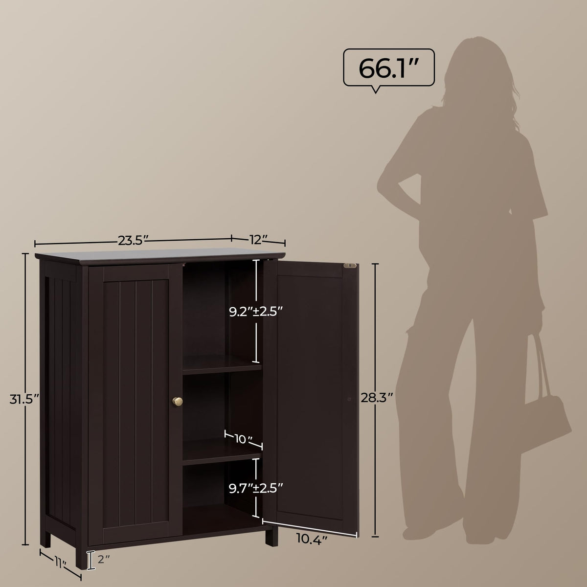 Small Espresso Bathroom Storage Cabinet with 2 Doors E6394