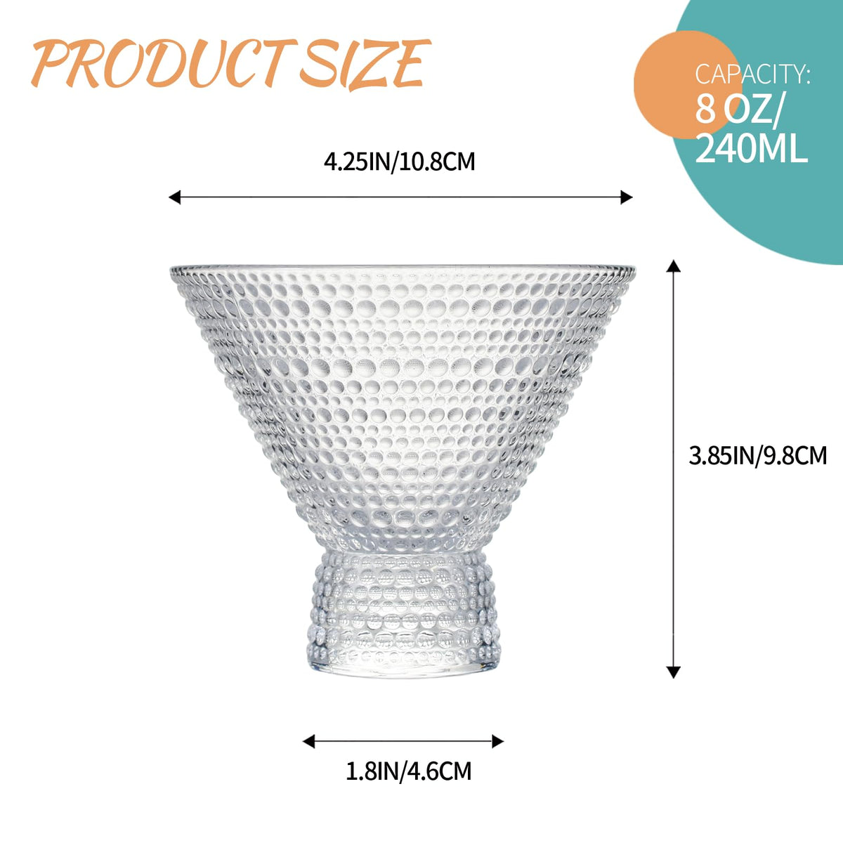 6Pcs 8.5oz Stemless Martini Glasses R11410