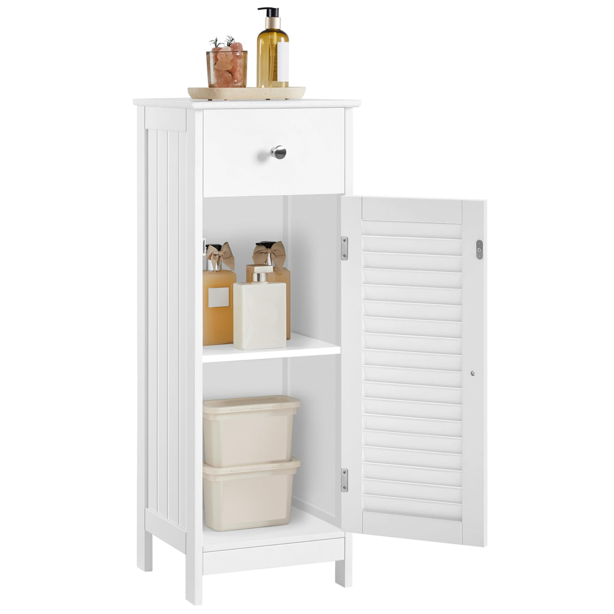 White Bathroom Storage Cabinet with Drawer L1350