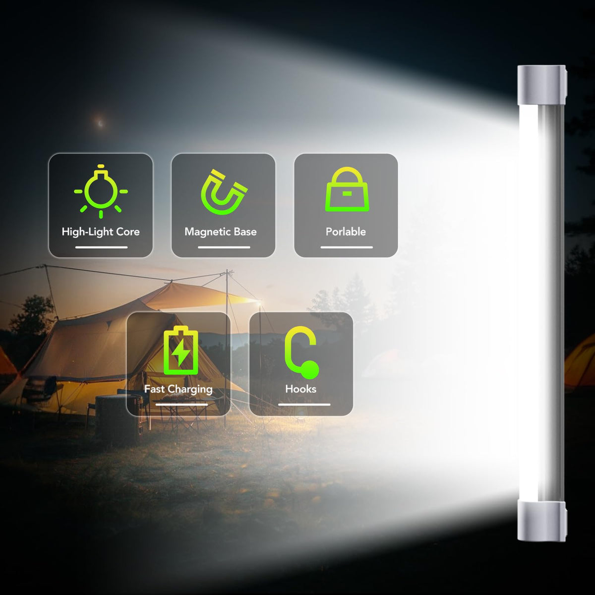 LED Tube Magnetic Work Light 6000Lumens 10400mAh USB Rechargeable N648277