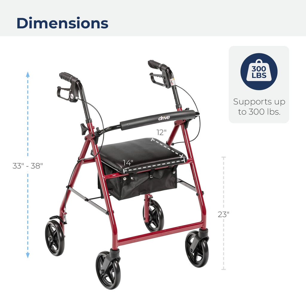 Red Aluminum Rollator with Padded Seat S85620