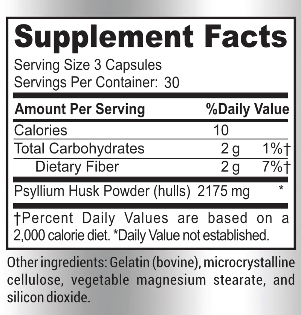 Psyllium Husk Dietary Fiber Supplement 2175mg 90 Capsules R131