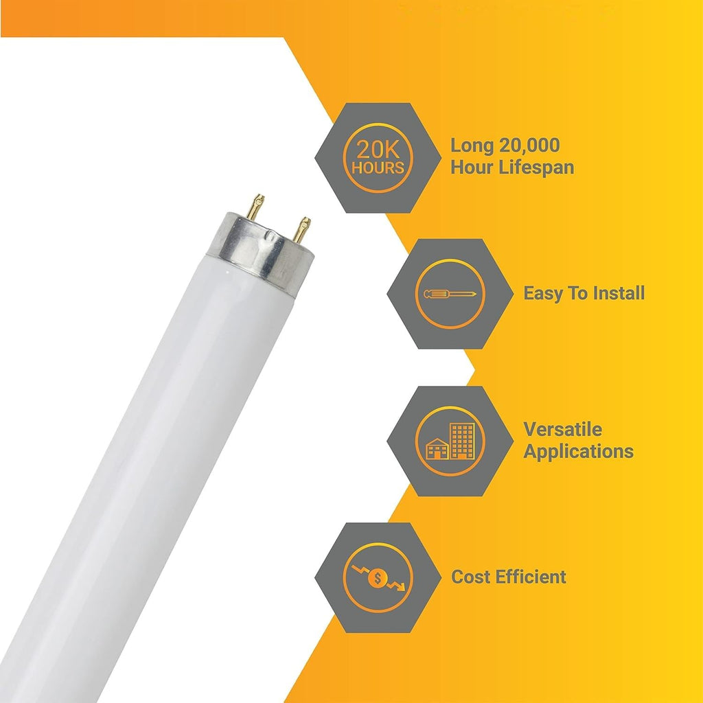 24 Inch T8 Fluorescent Tube Light Bulb 17W 3500K G13 Bi-Pin Pack of 10 F6113