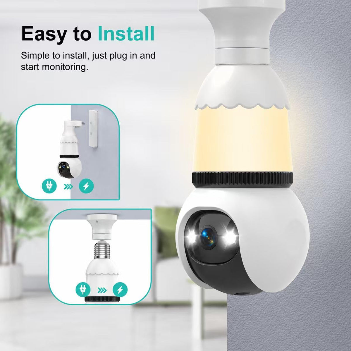 Light Bulb Security Camera 2K Color Night Vision Motion Detection Siren Alarm Two-Way Audio D381