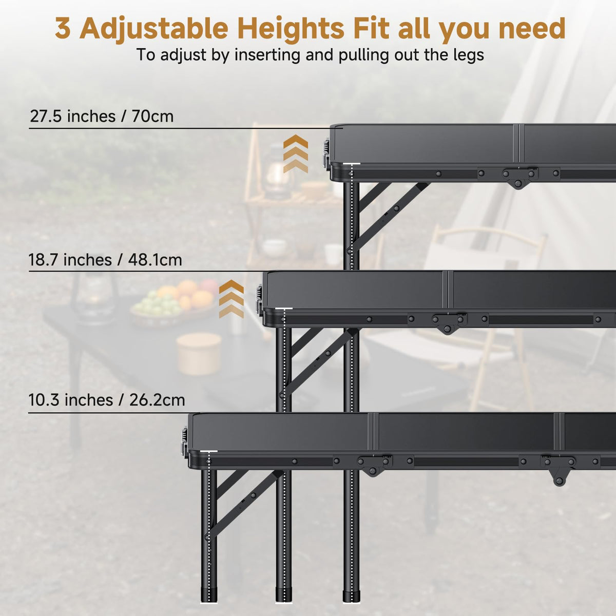 Folding Camping Table 3 Adjustable Height I8429