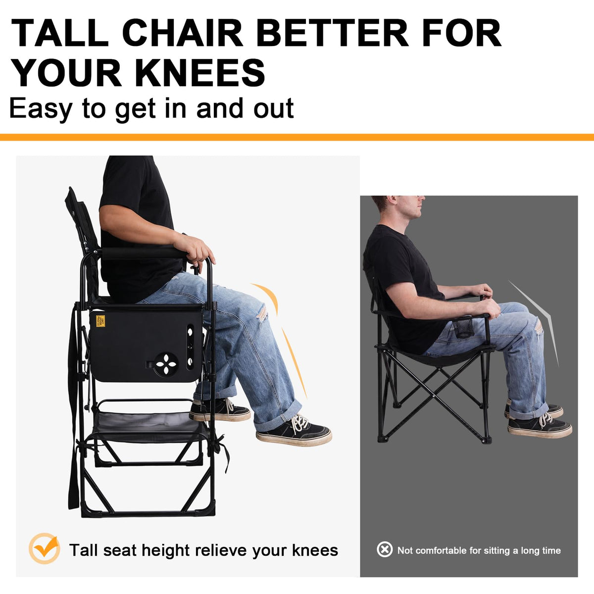 2 Pack Extra Tall Folding Camping Chair with Side Table N79277
