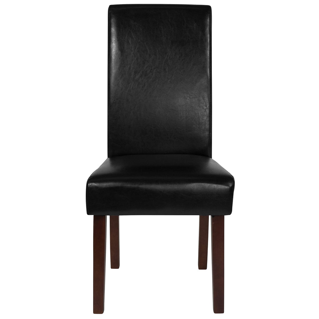 Black LeatherSoft Parsons Chair with Mahogany Legs Q20763