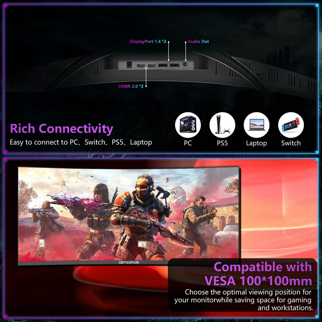 34 Inch Curved Ultra Wide WQHD Gaming Monitor 165Hz 1ms HDR400 H3021