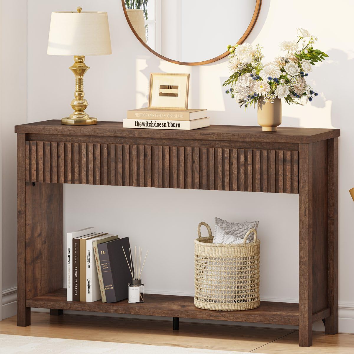 Rustic Oak Console Table with 2 Drawers O359140