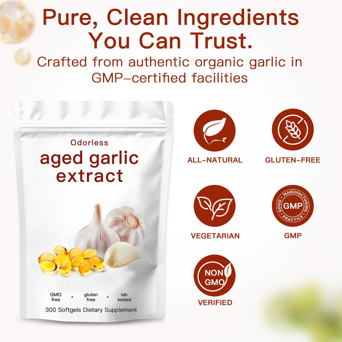 Odorless Organic Garlic Capsules 300 Softgels R529799