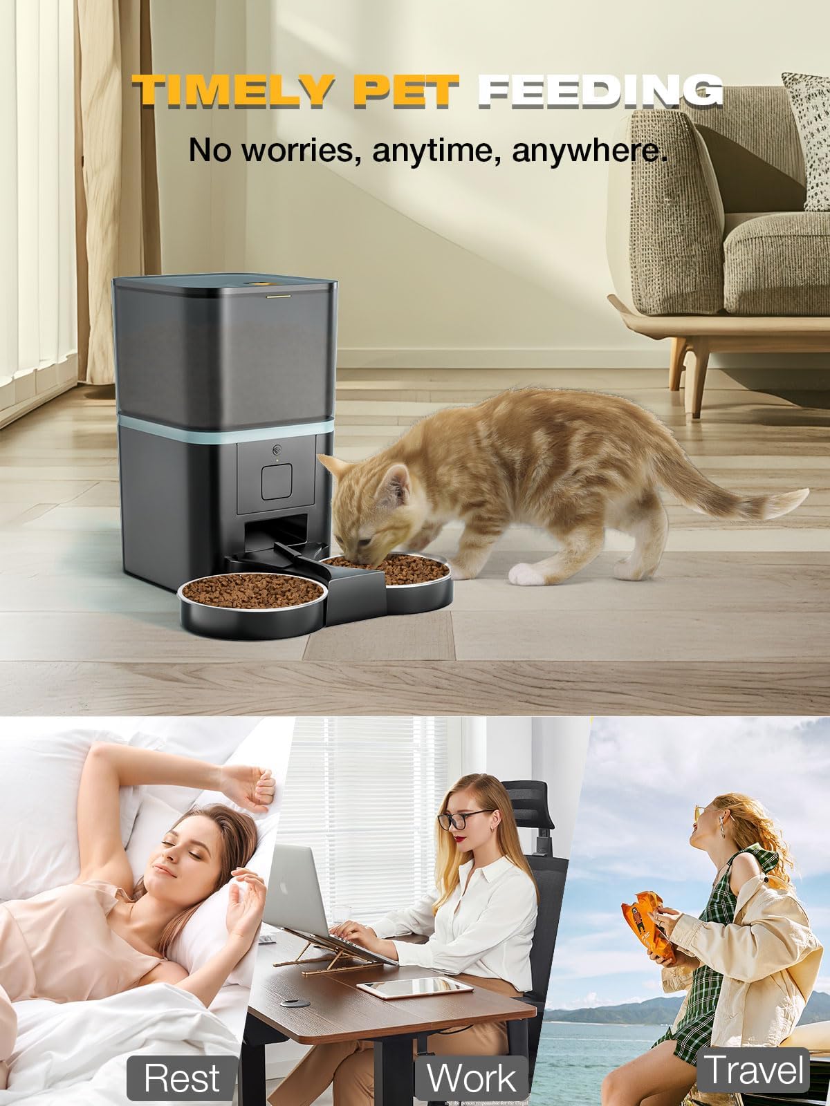 Automatic WiFi App Control Cat Feeder with Stainless Steel Bowl N1811