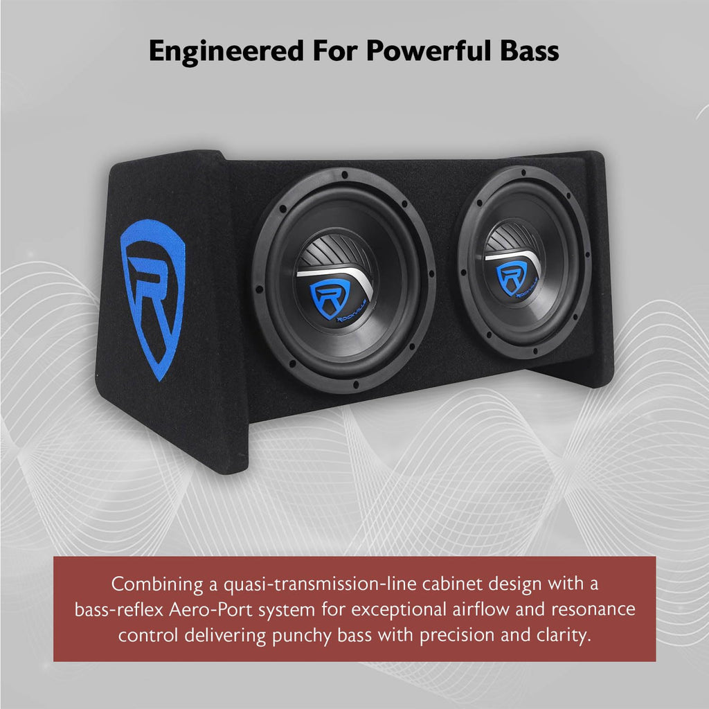 Dual 8" Car Subwoofer Enclosure with Mono Amp & Wiring Kit A737