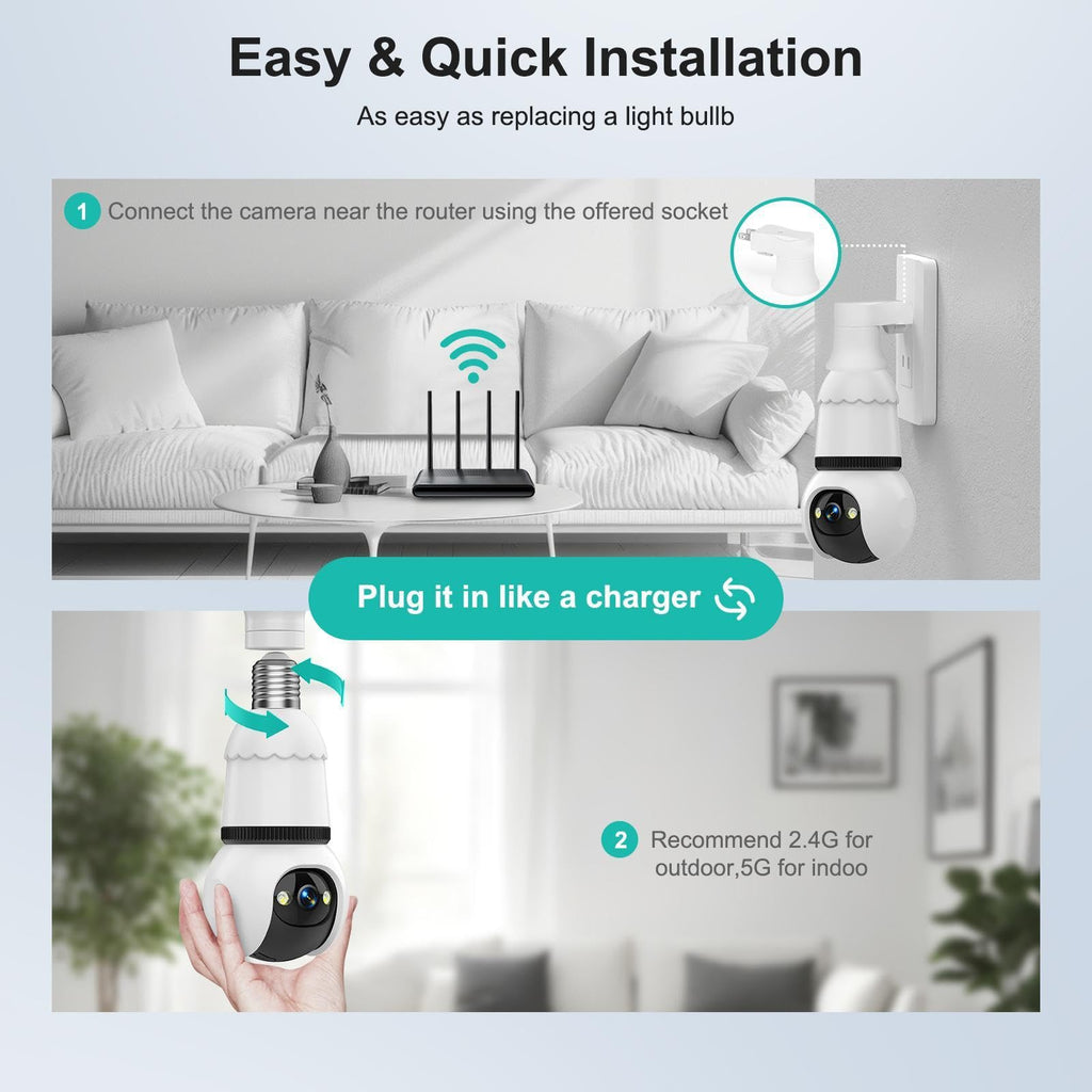Light Bulb Security Camera 2K Color Night Vision Motion Detection Siren Alarm Two-Way Audio D381