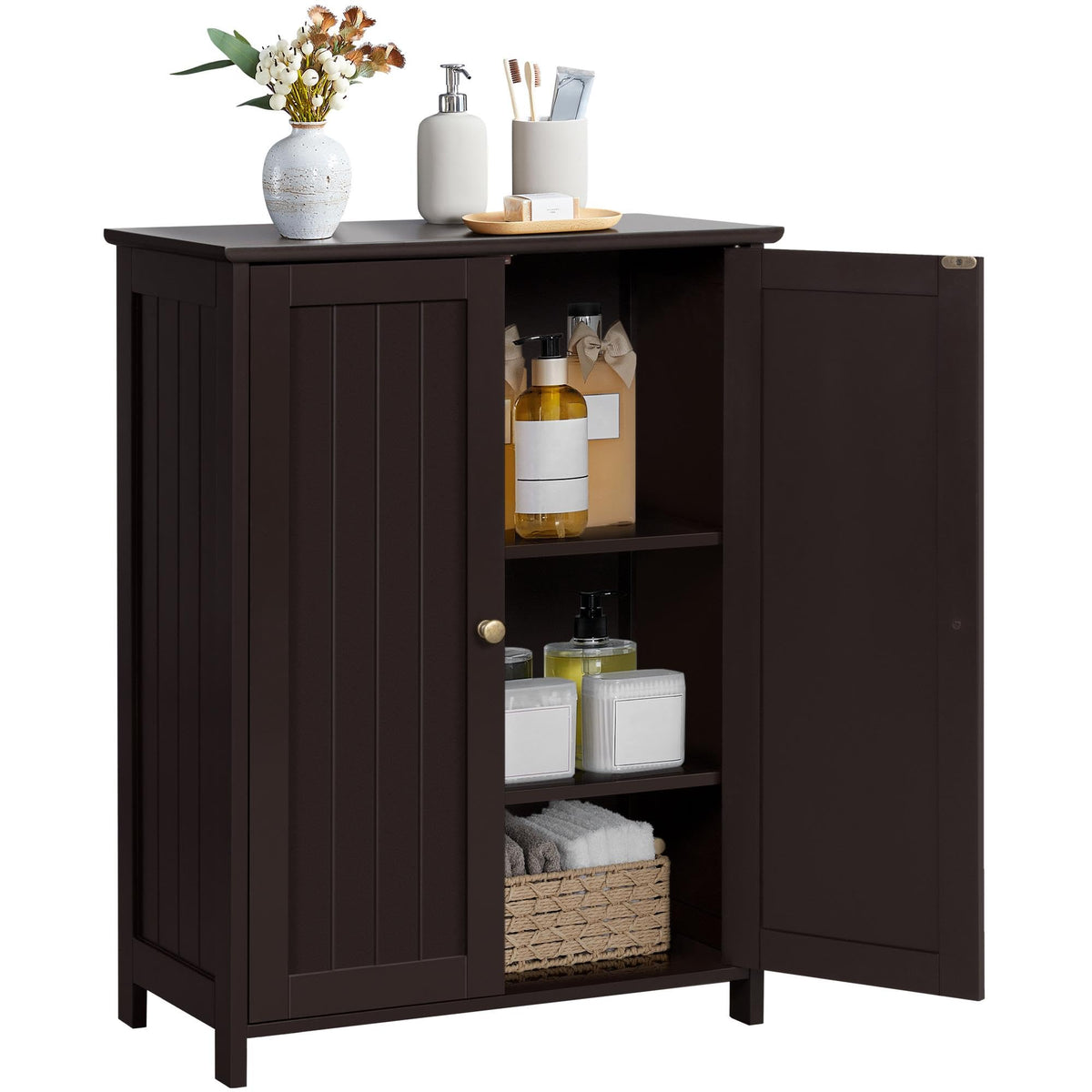 Small Espresso Bathroom Storage Cabinet with 2 Doors E6394