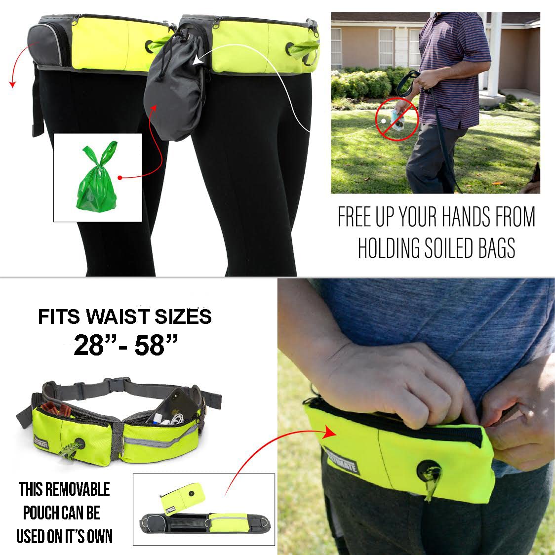 Hands Free Dog Leash with Reflective Bungee, Treat Holder, Poop Bag Dispenser J7918