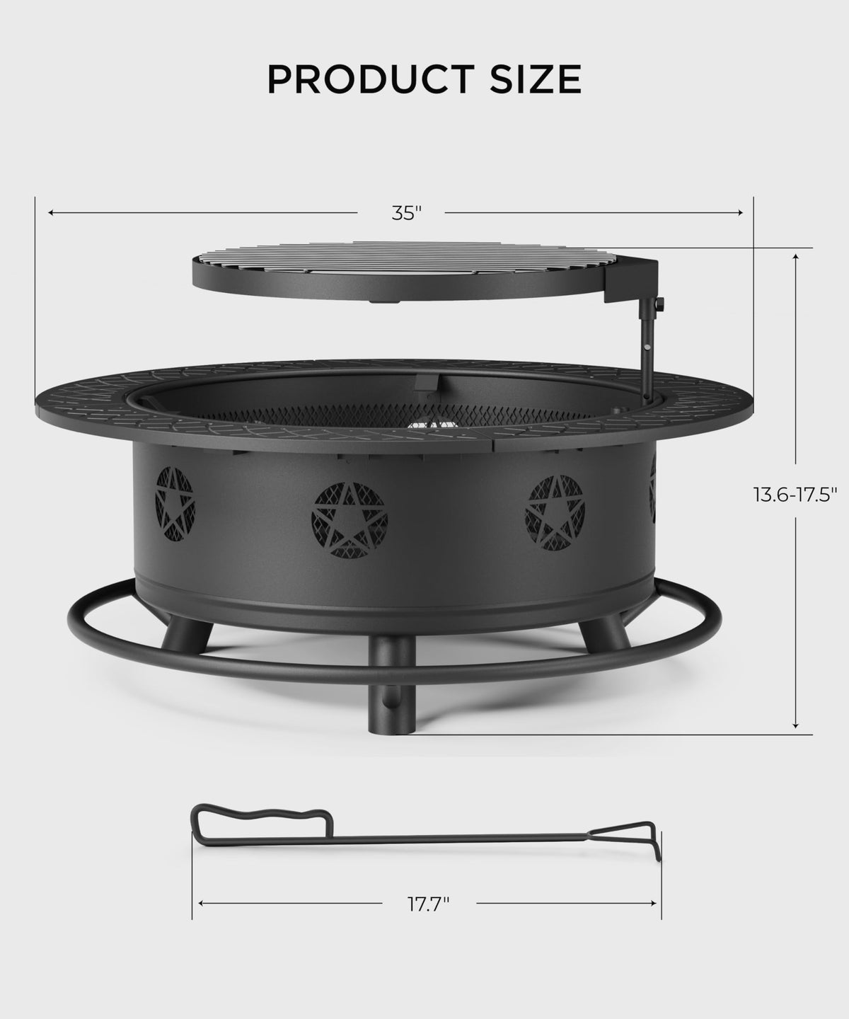 35 Inch Wood Burning Fire Pit with BBQ Grill V29681