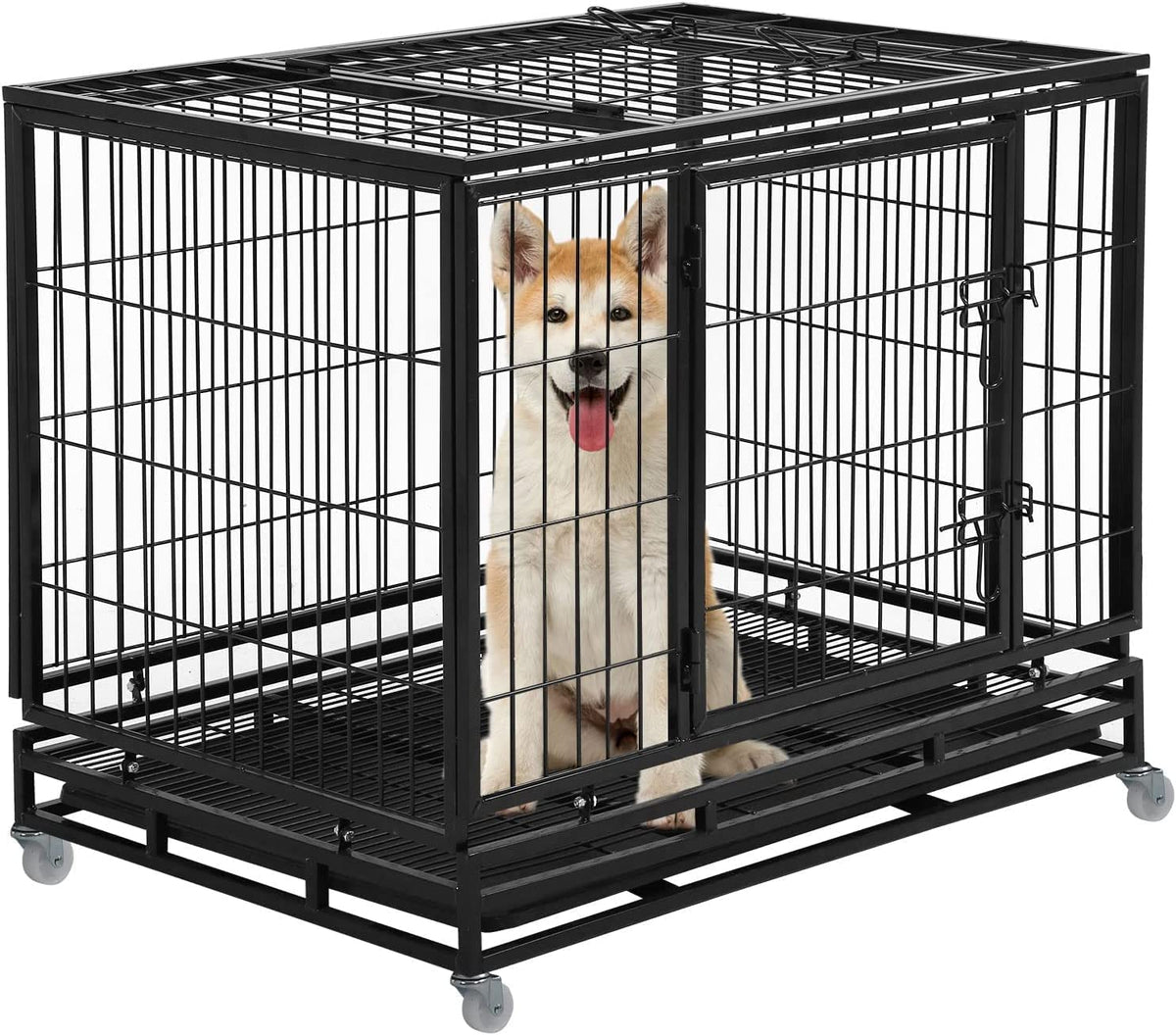 48 Inches Heavy Duty Dog Crate with Plastic Tray Q7380