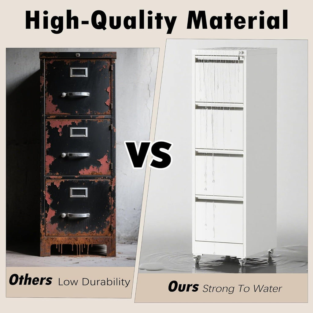 White 4 Drawer Metal File Cabinet with Wheels V144