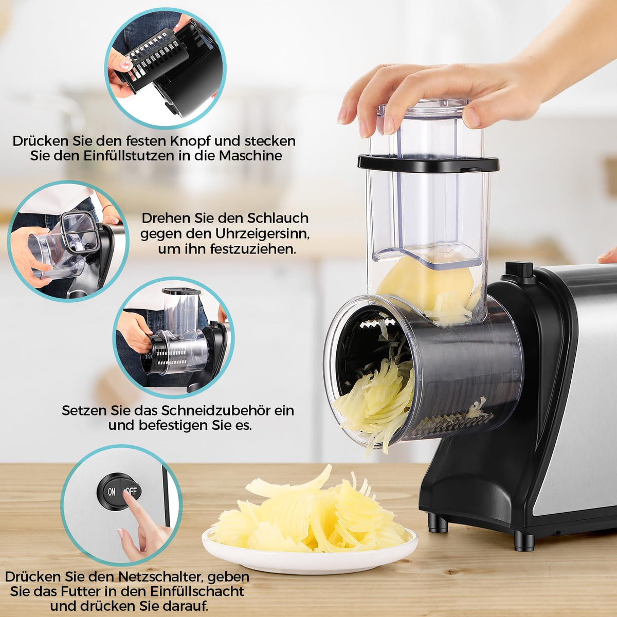 Electric Stainless Steel Vegetable Slicer with 5 Blades Y319