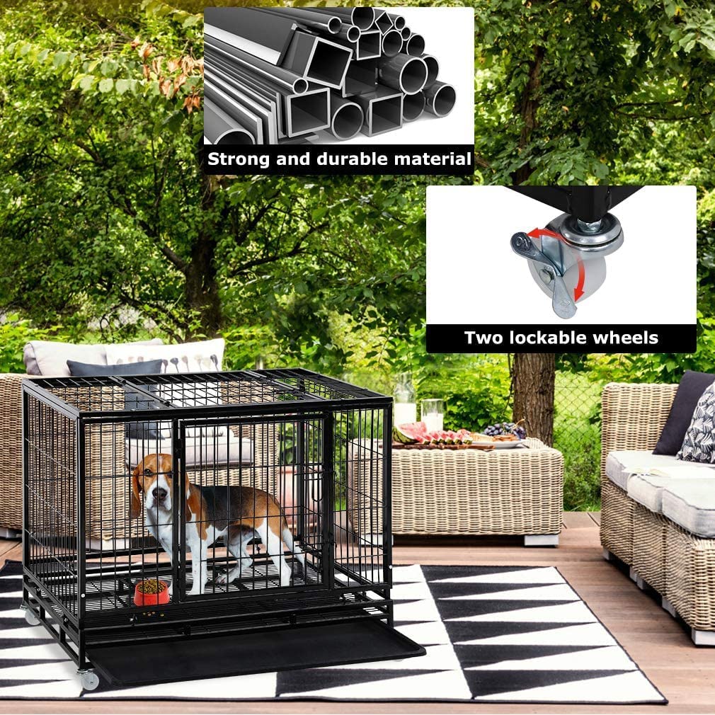 48 Inches Heavy Duty Dog Crate with Plastic Tray Q7380