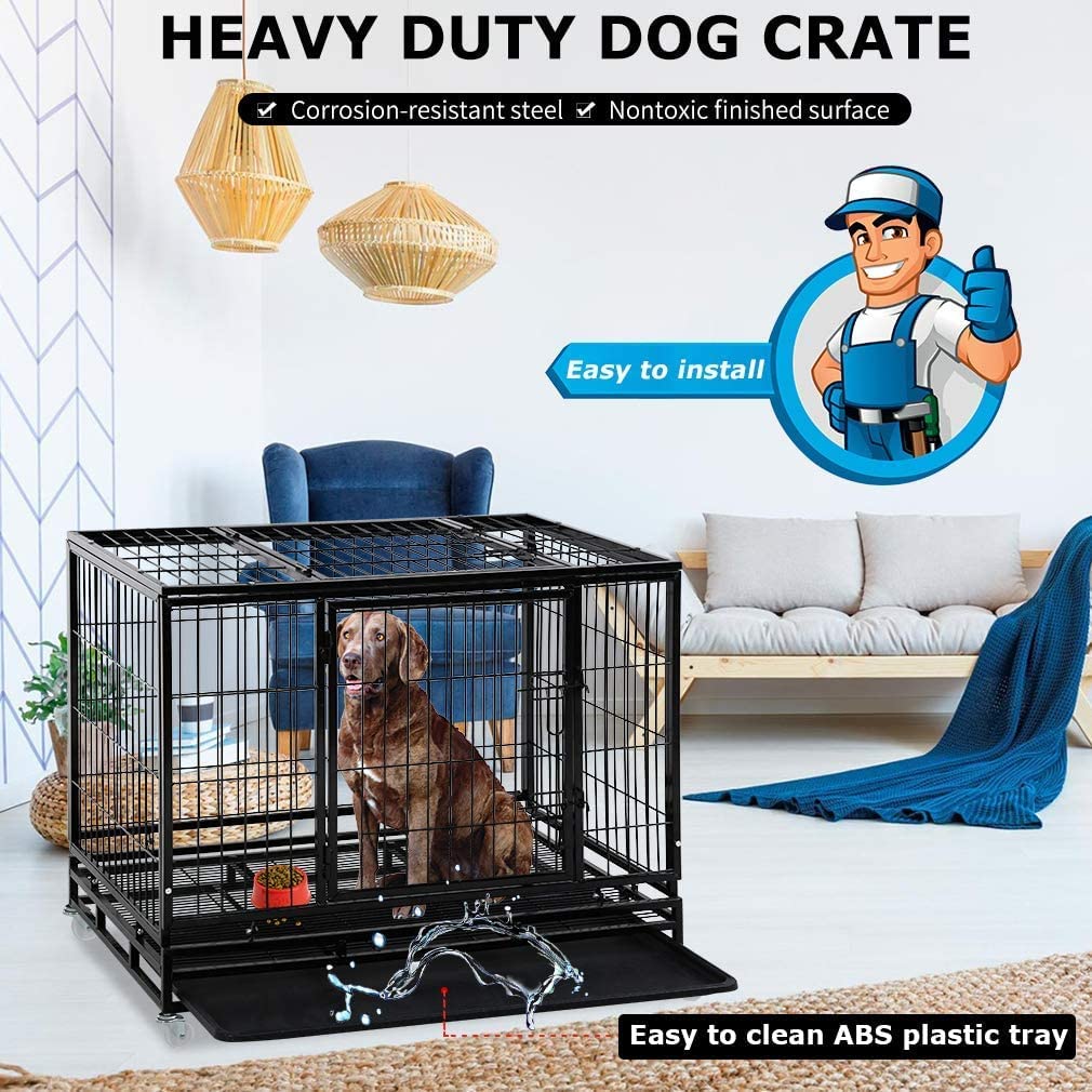 48 Inches Heavy Duty Dog Crate with Plastic Tray Q7380