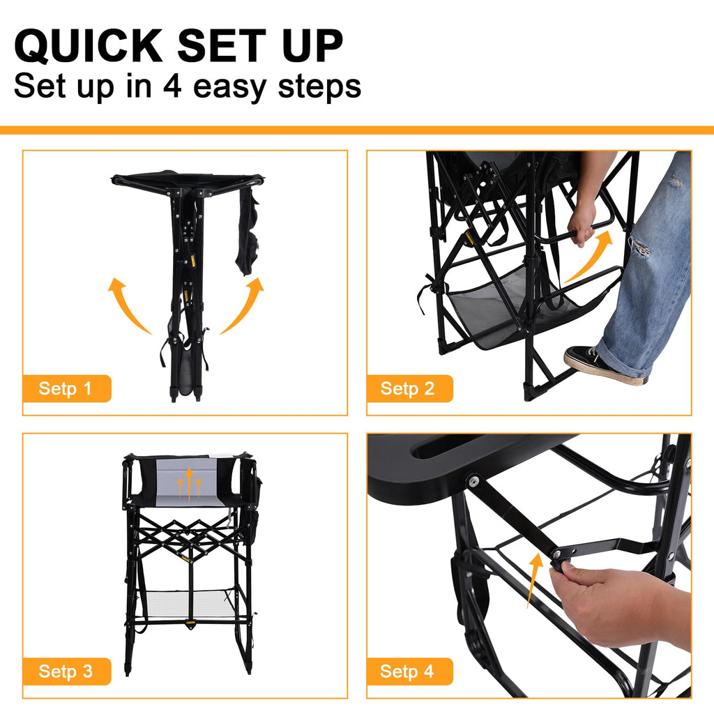 2 Pack Extra Tall Folding Camping Chair with Side Table N79277