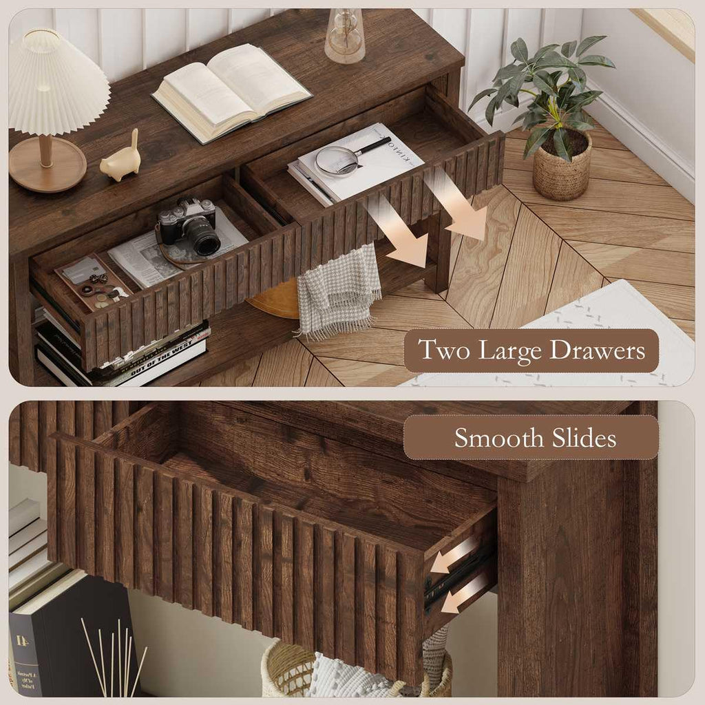 Rustic Oak Console Table with 2 Drawers O359140