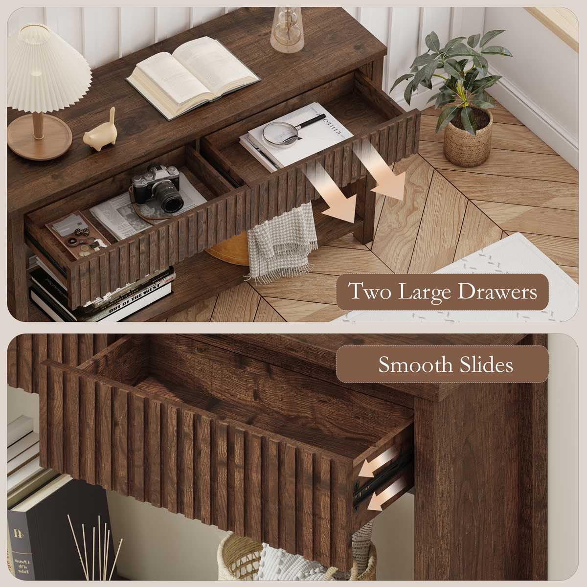 Rustic Oak Console Table with 2 Drawers O359140