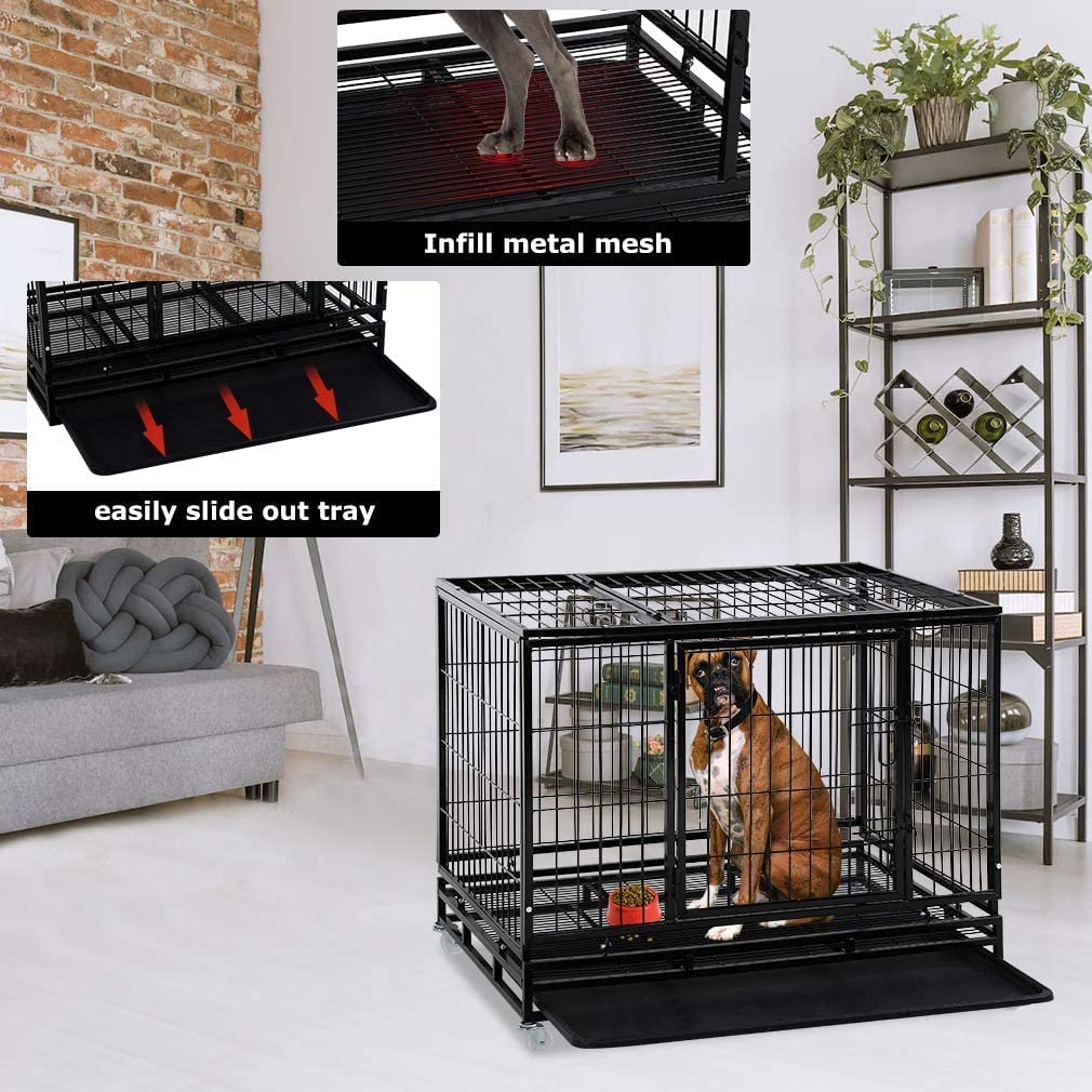 48 Inches Heavy Duty Dog Crate with Plastic Tray Q7380