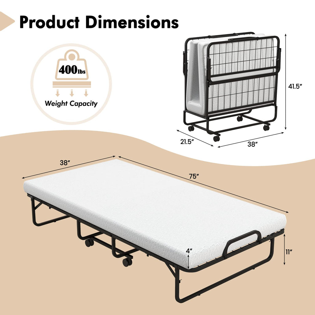 Folding Twin Size Portable Bed with 4” Memory Foam Mattress I71768
