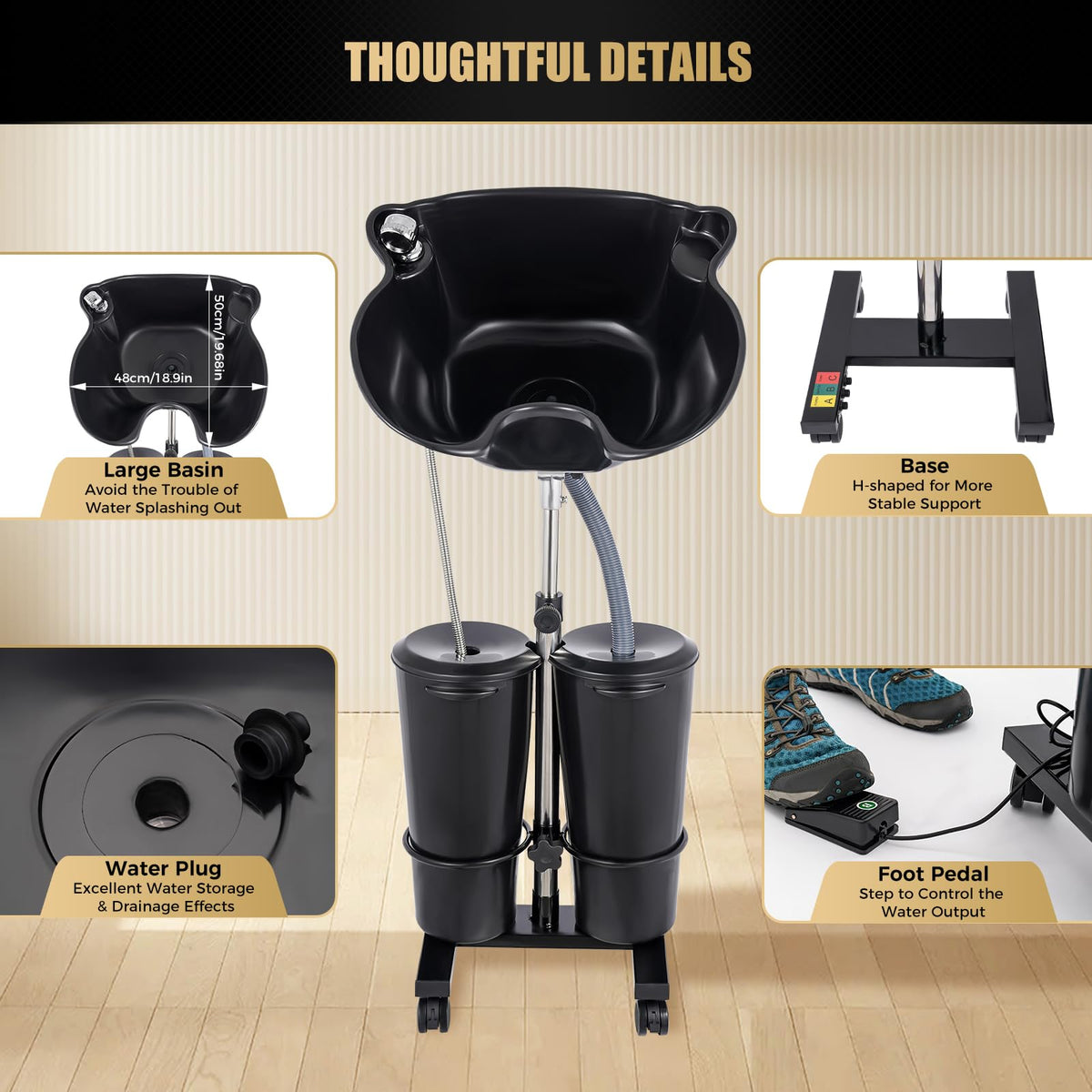 Portable Plastic Shampoo Bowl with 2 Bucket and Electric Pump Z240490