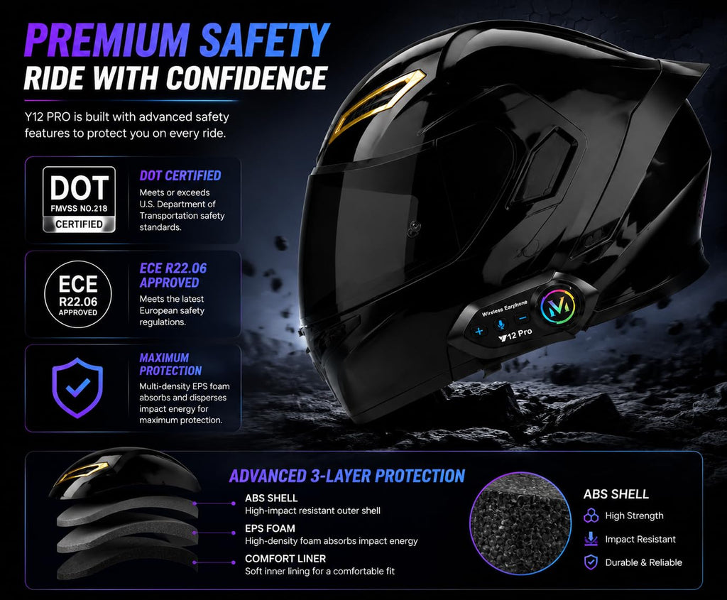 Bluetooth Modular Flip-Up Full Face Motorcycle Helmet T477