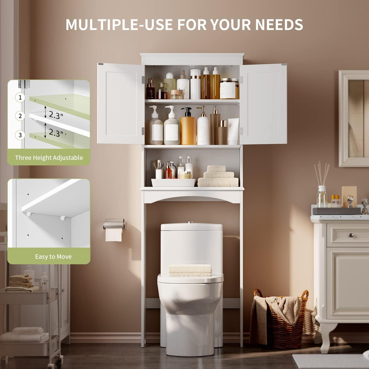 Over the Toilet Storage Cabinet with Adjustable Shelf, White K300
