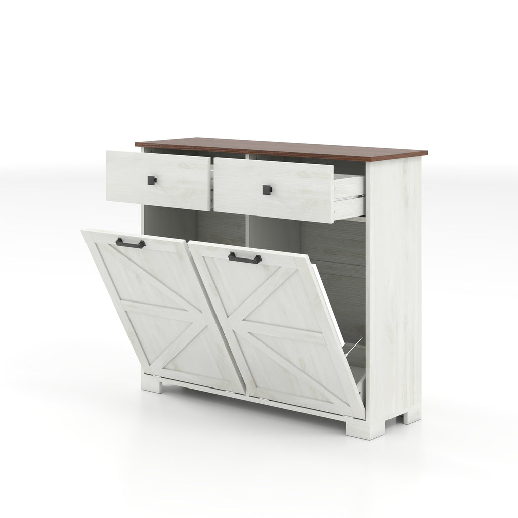 Antique White Laundry Hamper Cabinet with 2 Drawers T509964