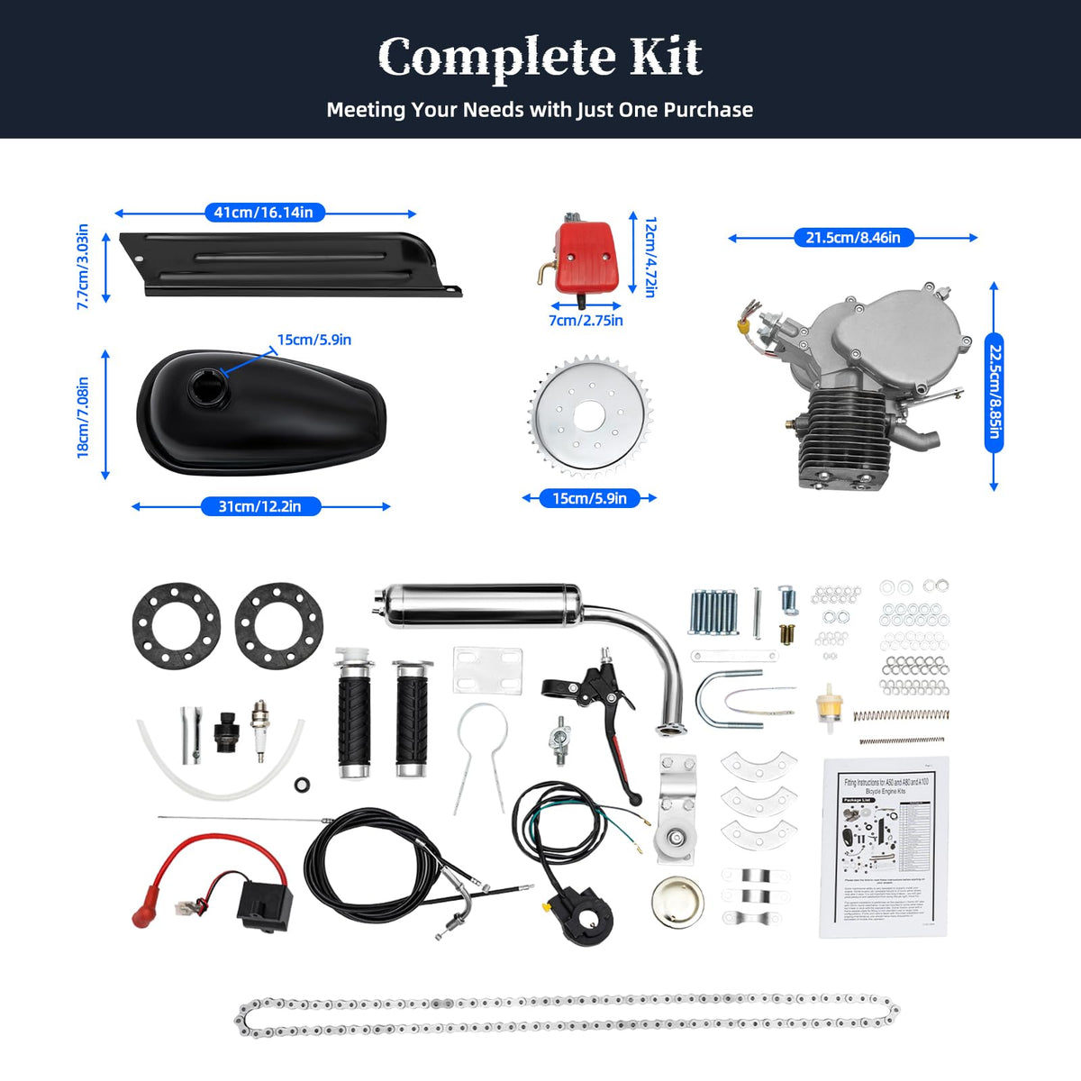 100CC 2 Stroke Bicycle Engine Kit with CDI Ignition and 36-Tooth Sprocket S9603
